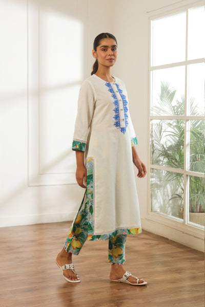 Lisbon Ivory Linen Kurta