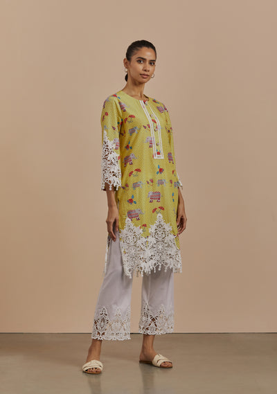 Revti Appliqué Kurta (Yellow)