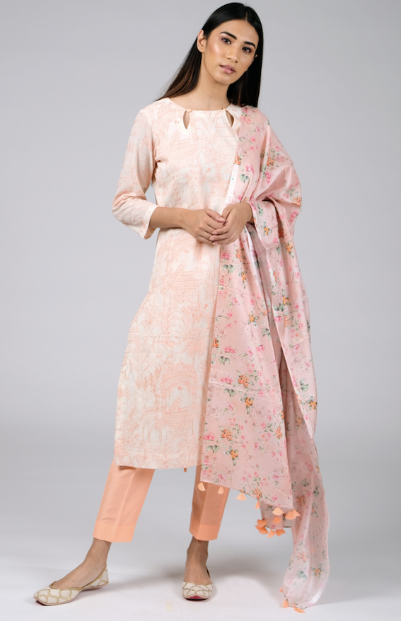 Embroidered Kurta with Pants and Dupatta