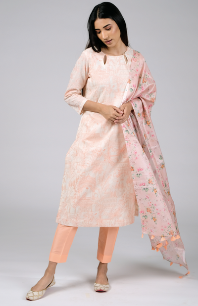 Embroidered Kurta with Pants and Dupatta