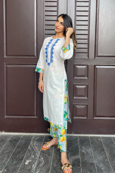 Lisbon Ivory Linen Kurta